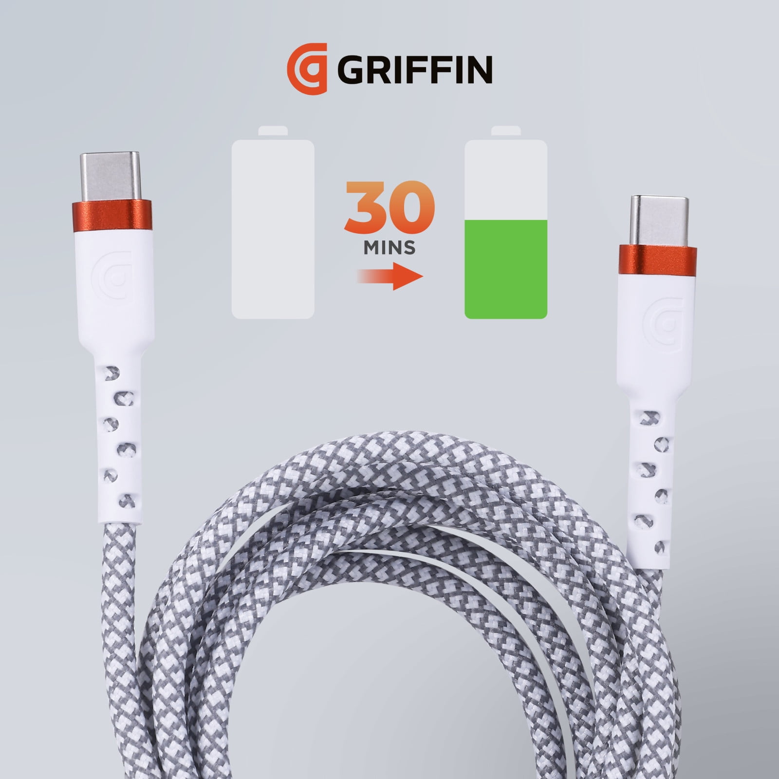 Griffin 6ft Ultra Durable USB-C to USB-C Charge & Sync Cable – Fast Charging, 30,000 Bends Strong, Compatible with Android, iPhone, Tablets, USB-C Device, High-Speed Charging Cable