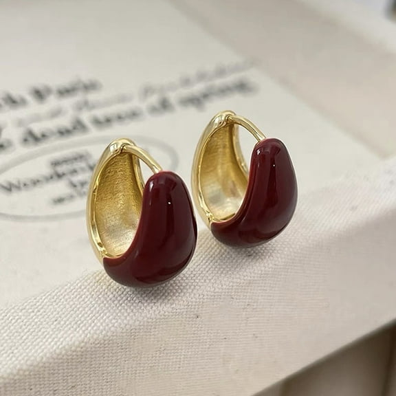 Brass Enamel Hoop Earrings Real 14K Gold Plated Brown 16.5x10mm