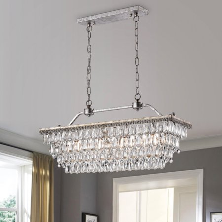 

Edvivi Lighting Antique Silver 4-Light Rectangular Kitchen Island Lighting with Crystal Hanging