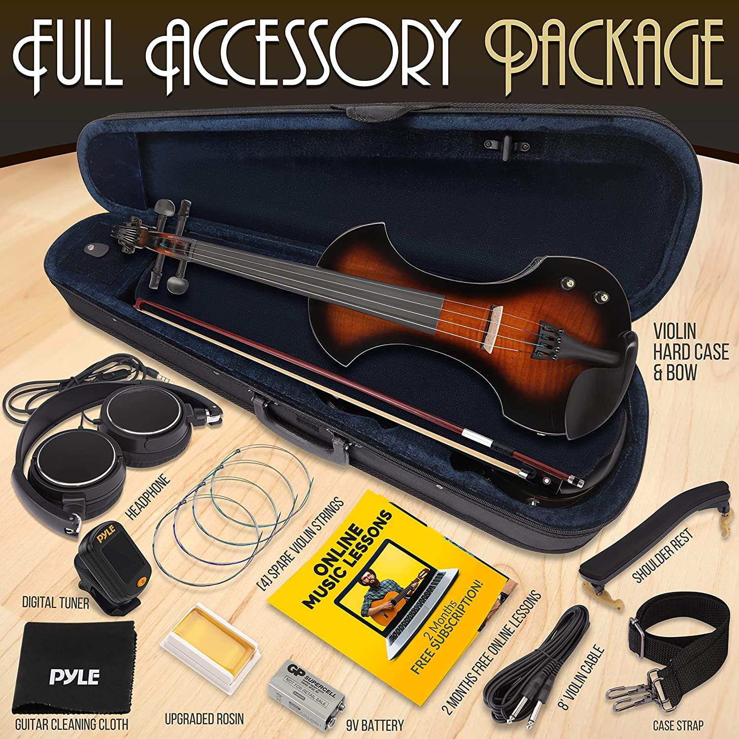 Pyle Full Size Electric Violin and Amplifier Kit