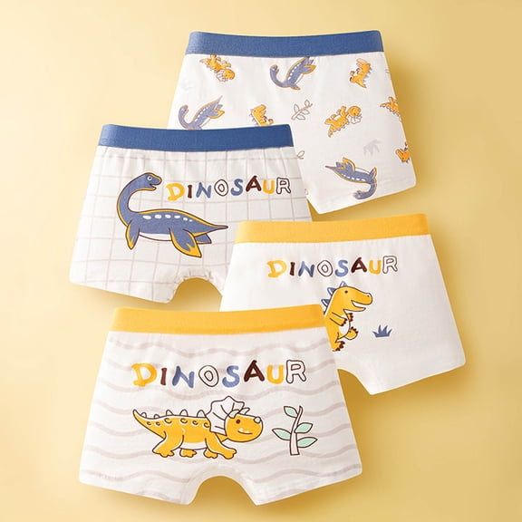 Boys' Boxer Briefs Cartoon Dinosaur Car Boys Breathable Briefs For Kids Toddler Boys Soft Elastic Waistband Boyshorts Underwear, 4 Pack, 4-14 Years