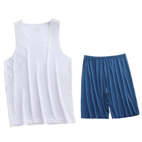 Chiccall Mens 2 Pieces Summer Outfits Elastic Waist Shorts Solid Sleeveless V Neck Tank Tops