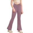 thumbnail image 6 of Manyakai Kids Girls Bootcut Yoga Pants Solid Color V-Shaped Waistband Flare Leggings Stretch Wide Leg Purple 120, 6 of 8