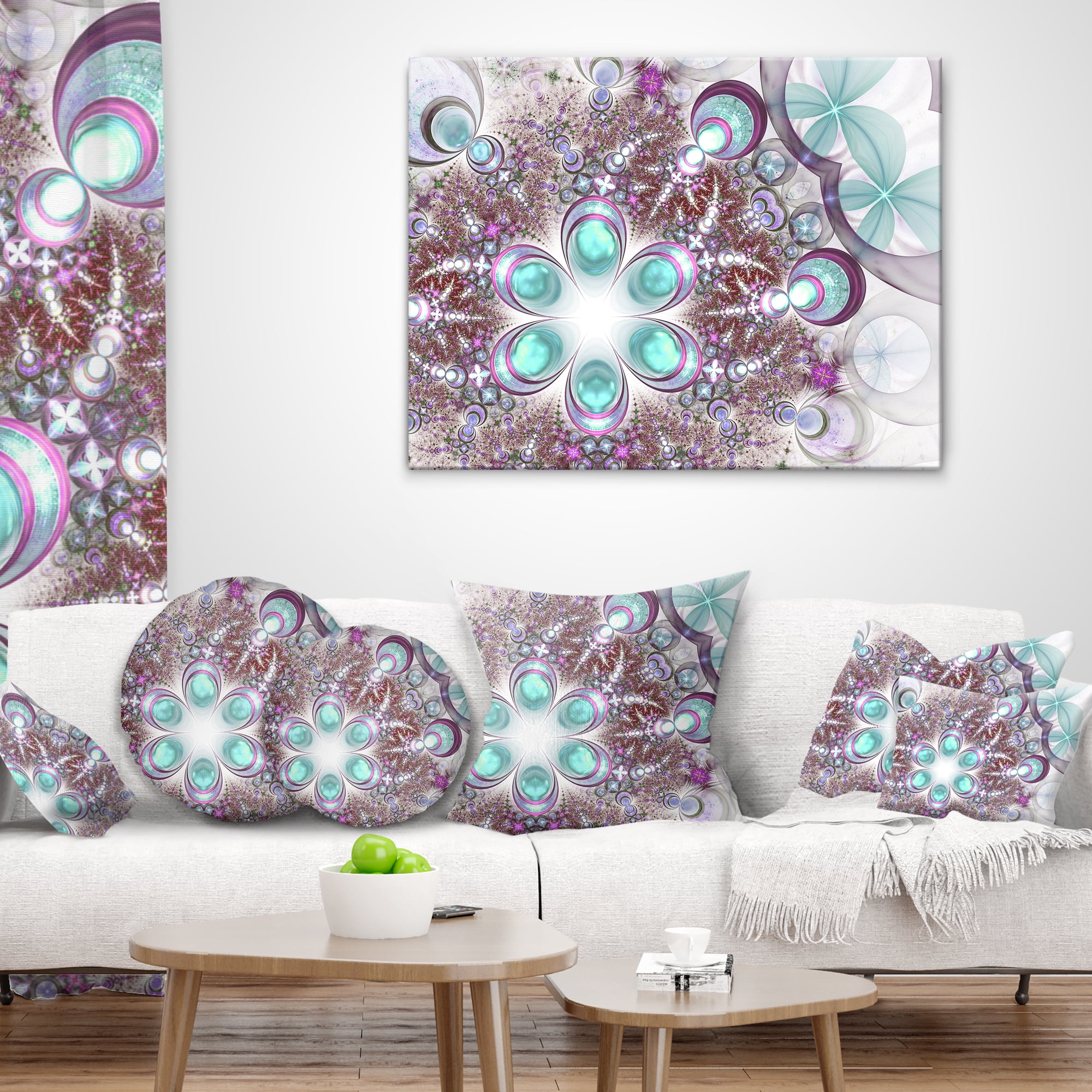 Designart Fractal Flower of Blue Digital Art - Flower Throw Pillow - 16x16