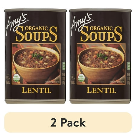 (2 pack) Amy’s Soup, Plant-Based Organic Lentil Soup, Gluten Free, Made With Organic Green Lentils and Vegetables, Canned Soup, 14.5 Oz