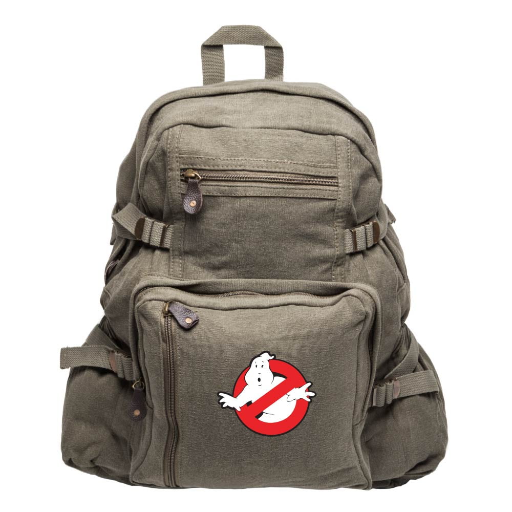 Large Grab A Smile Ghostbusters Logo Army Sport Heavyweight Canvas Backpack Bag in Black