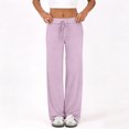 thumbnail image 6 of Pajama Pants for Women Soft Wide Leg Pants Flowy Comfy Casual Lounge Yoga Capri Pants 28" 29" Inseam Pink L, 6 of 6