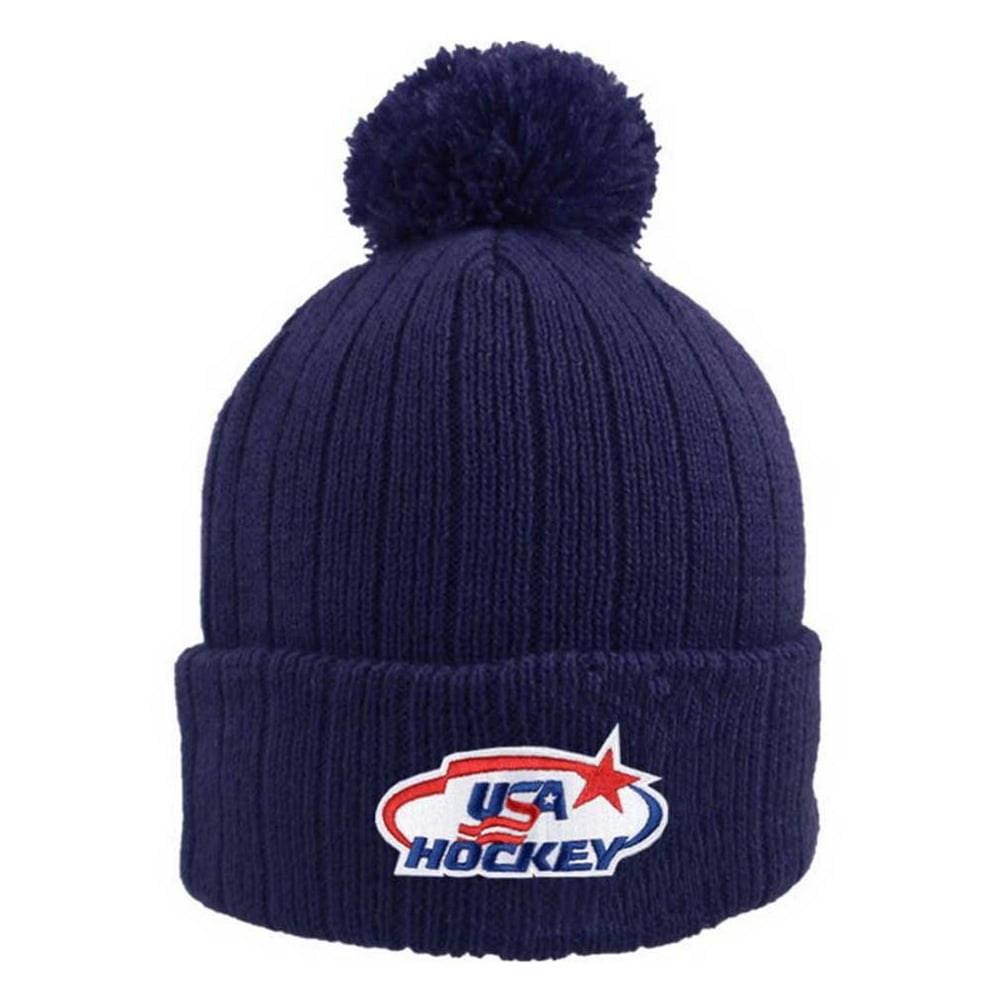 USA Hockey Beanie Cap Stocking Knit Hat Winter Sports Ski Tubing w/ Pom