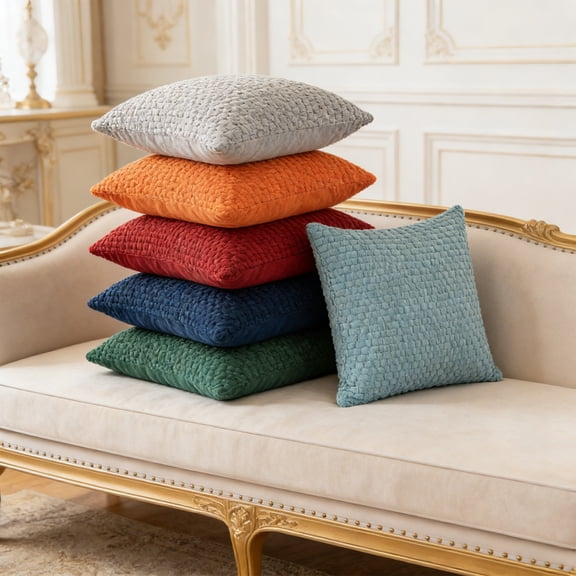 Corduroy Pillowcase Suitable, Patchwork Textured Square Cushion Case, Throw Pillow Covers 18x18 Inch for Living Room Couch Bed Sofa, Rustic Boho Farmhouse Home Decor