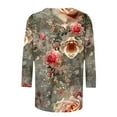 thumbnail image 5 of CYMMPU Tunic Tops 3/4 Sleeve Flower Printed Fall Fashion Shirts Spring Tops Round Neck Loose Fit Blouses for Women Dressy Casual Lightweight Basic T-Shirts Multicolor M, 5 of 5
