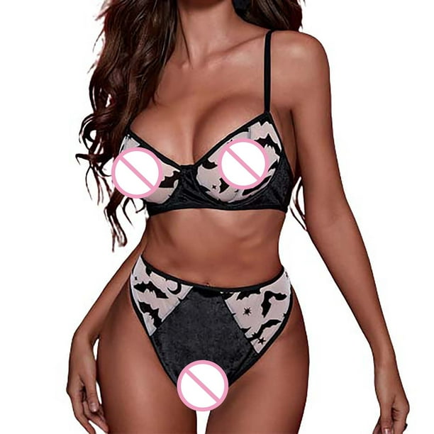 XZNGL Sexy Lingerie Set for Women for Sex Women Halloween Print Lingerie Bra  + Panty Set Sexy Bra Erotic Lingerie Set Sexy Lingerie for Women for Sex Bra  and Panty Set Sexy 