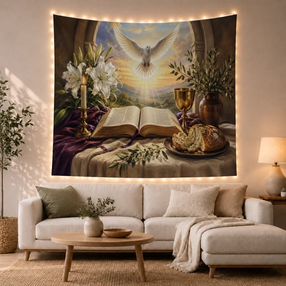 Dove Descends at with Upper Both Wings Fully, Mystical Fantasy for Space Lovers, Galaxy Room Decor Room Accent, Graduation Gift, Tapestry Wall Hanging for Bedroom and Dorm