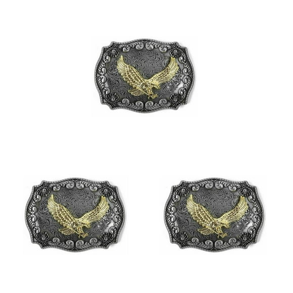 ZLight Belt Buckle Men Western Retro Tangcao Pattern Long Horn Easy to Match Alloy Wear-resistant Fancy Longhorn Buckle Eagle 3Set