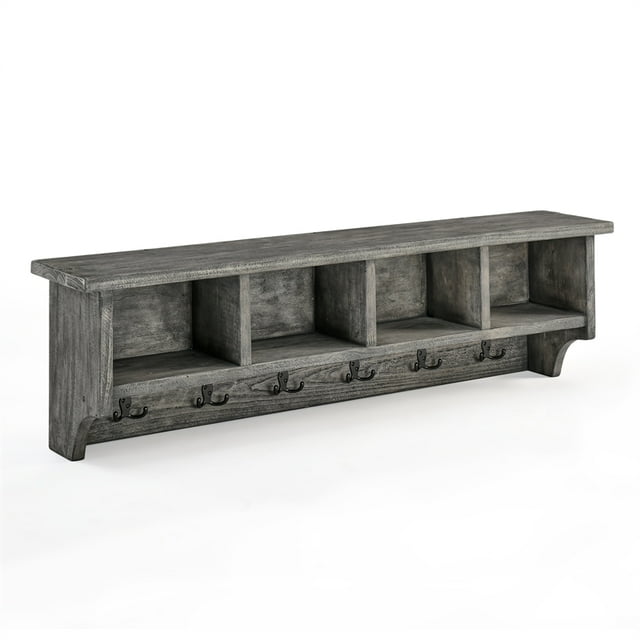 Pomona 48 Metal and Wood Entryway Coat Hook with Storage Cubbies in Slate Gray