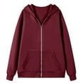 thumbnail image 6 of Zip Up Hoodie Women Casual Comfy Fleece Jacket Trendy Long Sleeve Oversized Sweatshirt Winter Coats with Hood Wine XXXL, 6 of 6