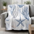 thumbnail image 2 of Blue Coastal Nautical Blanket Soft Cozy Warm Throw Blanket for Couch, Plush Fuzzy Flannel Fleece Blankets for Sofa, Summer Beach Starfish Coral Bed Blankets Lightweight Gifts for Women, 40"x60", 2 of 9