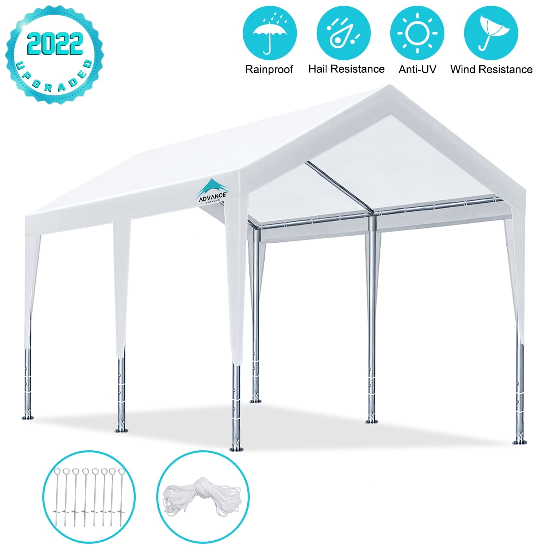 Adjustable Height from 6.5ft to 8.0ft ADVANCE OUTDOOR 10 x 20 FT Heavy Duty Carport Car Canopy Garage Shelter Party Tent White 