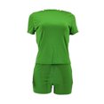 thumbnail image 1 of VISgogo Conjunto de 2 piezas para mujer, camiseta de manga corta con cuello redondo de color sólido, pantalones cortos de cintura elástica a juego VISgogo moda, 1 of 4