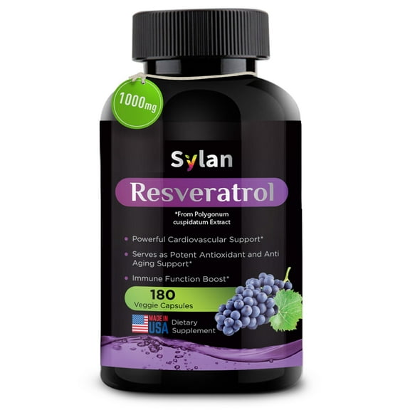 Sylan Trans Resveratrol Supplement 1000mg Polyphenols Supplement 180 Capsules Veggie Non-GMO Made in USA