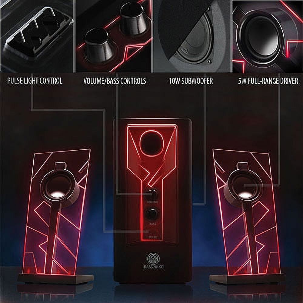 GOgroove BassPULSE Red LED Computer Speaker System with Powered Subwoofer for Desktops , Laptops , Tablets , MP3 Players , Home Theaters & More - image 4 of 8