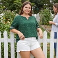 thumbnail image 3 of Blusas de mujer de tallas grandes Agnes Orinda con puntos, cuello en V, volantes, manga corta, tops bohemios de primavera y verano 1X verde, 3 of 8