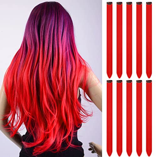hævn omdømme Tæl op 10Pcs Red Hair Extensions 21"Colored Hair Extensions for Girls Women and  Kids Hair Extensions Color Clips(Red 10pcs) - Walmart.com