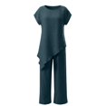 thumbnail image 2 of NMMUED Summer 2 Piece Sets for Women Side Button Shirts Wide Leg Pants Outfits Resort Wear Lounge Matching Suits Navy XXL, 2 of 6