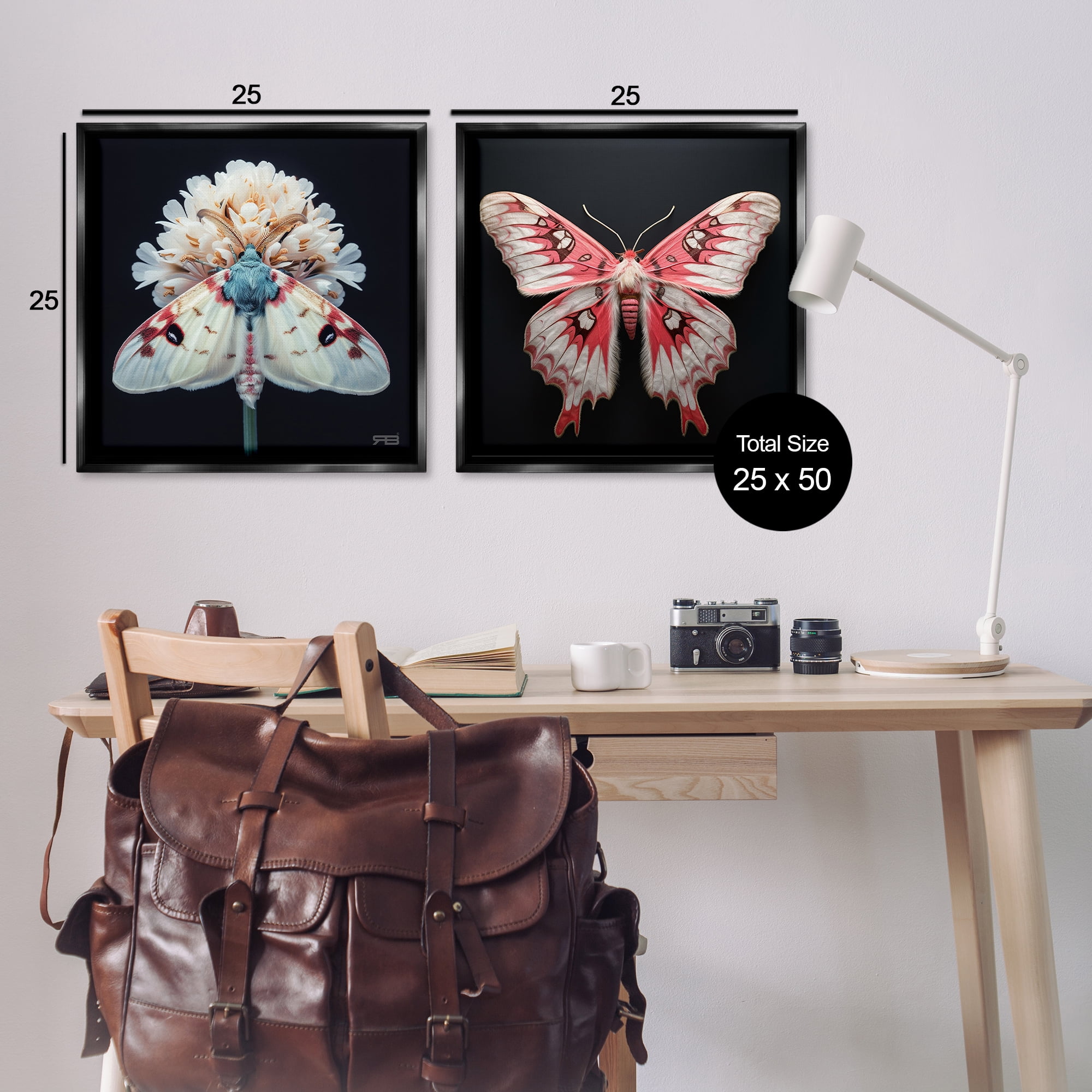 Stupell Industries Detailed Pink Moths Flower Animals Painting Black Floater Framed Canvas Art Print Wall Art, 25 x 25, Set of 2