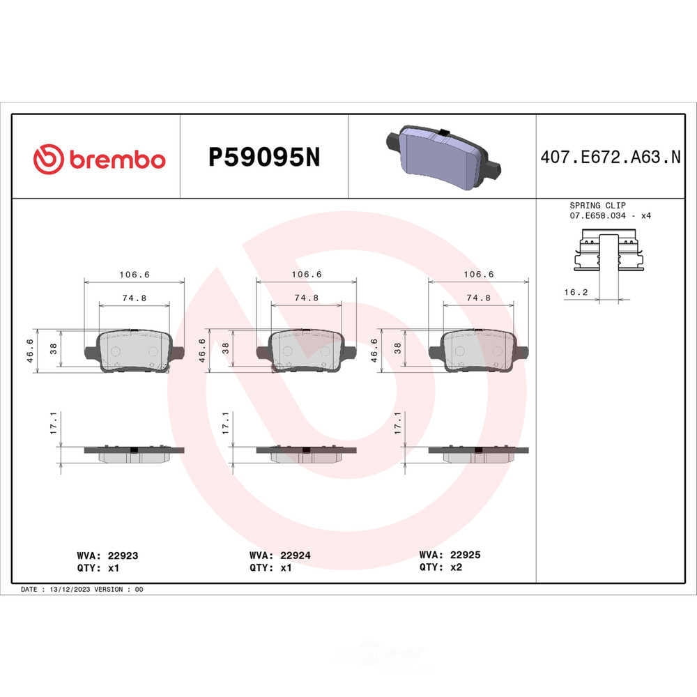 Brembo P59095N PRIME Ceramic Brake Pad Set