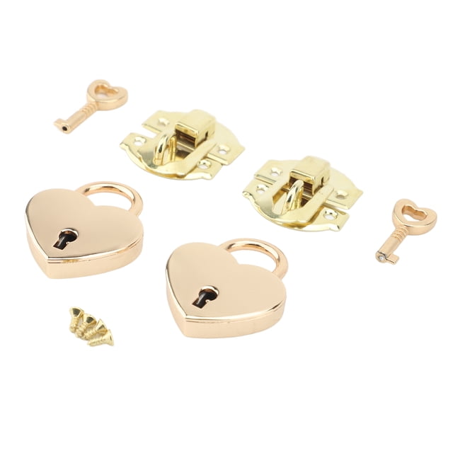 Zinc Alloy Hasp Clasp,Heart Padlock, Wooden Box Hasp Latch Padlock Set for Crafting Repairing Decorative Cabinets with Keys Decorative Lock Buckle with Screws for Jewelry Wooden