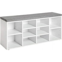 FDW Shoe Bench Storage Bench with Padded Seat 10 Compartments Holds Up to 600 lb,White