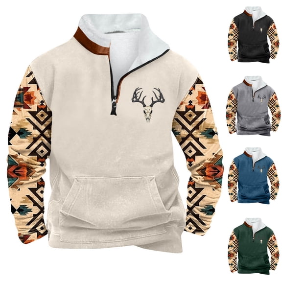 Goodtrade8 Half Zipper Mens Tops Graphic Zip Mock Neck Pocket Casual Long Sleeve Sweatshirts for Men