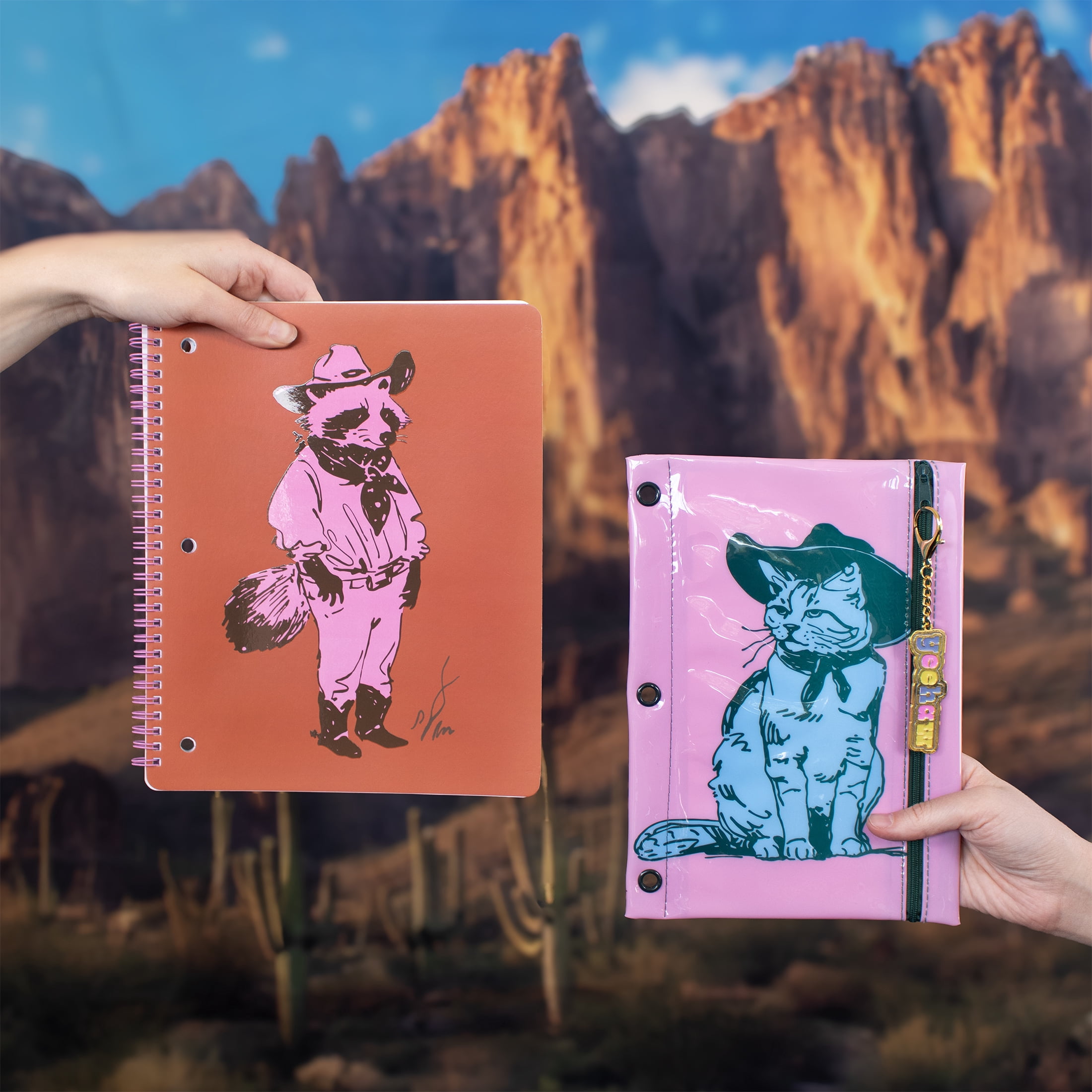 Art 101 Wild West Cowboy Raccoon College Rule Spiral Notebook 8.5 x 10.5 Inches