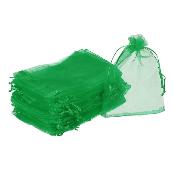 100pcs Organza Bags 3.9x5.9 Inch Drawstring Favor Pouches Mesh Bag Dark Green
