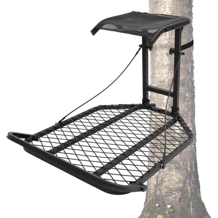 Hang On TreeStand for Hunting Powder Coated Steel Construction with 25.7 x 31.4 Platform and Seat Black 300 LBS Capacity with Seat & Secure Strap