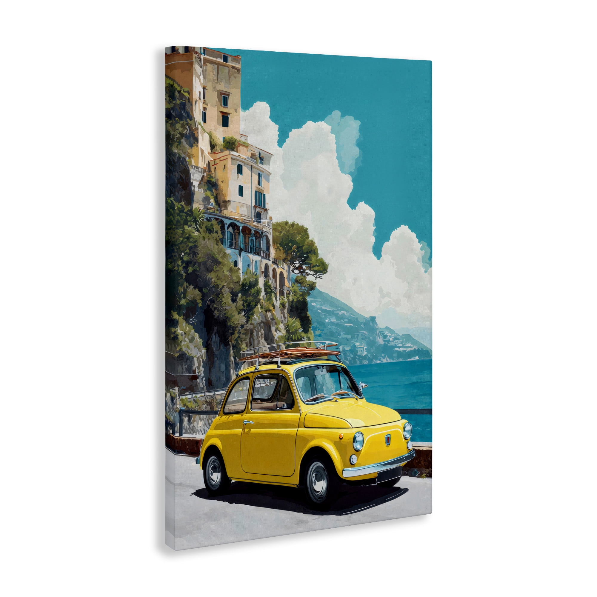 Stupell Industries Yellow Car on Coast Canvas Wall Art, design by Petal Prints Design
