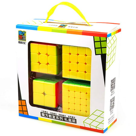 Reactionnx 4Pcs Speed Magic Rubik Cube 6 Color Puzzles Educational Special Toys Brain Teaser Gift Box 4 in 1 Set (2x2 3x3 4x4 5x5) Stickerless Develop Brain and Logic Thinking Ability Best (Best Speed Cube 2019)