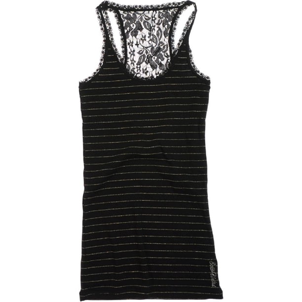 Ecko Unltd. Camiseta sin mangas con espalda cruzada y encaje acanalado para mujer, negro, pequeño Ecko Unltd. Camiseta sin mangas