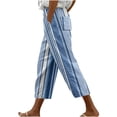 thumbnail image 3 of QATAINLAV Striped Capris Pants for Women Casual High Waisted Drawstring Cropped Trousers Summer Beach Capri Pants with Pockets Multicolor 4XL, 3 of 6