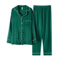 thumbnail image 2 of HNMKIU Family Christmas Pajamas Long Sleeve Silk Like Satin Sleepwear Pure Color Two Piece Pajama Set for Dad Green，Dad_XXXL, 2 of 5