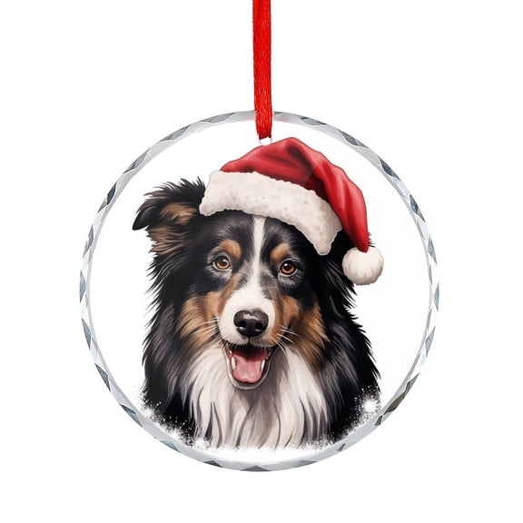 Collie Dog Wear Santa Hat Crystal Glass Ornament Dog Lovers Gift Christmas Ornaments 2025 Hanging Craft Collectibles for Xmas Trees Home Party Gifts