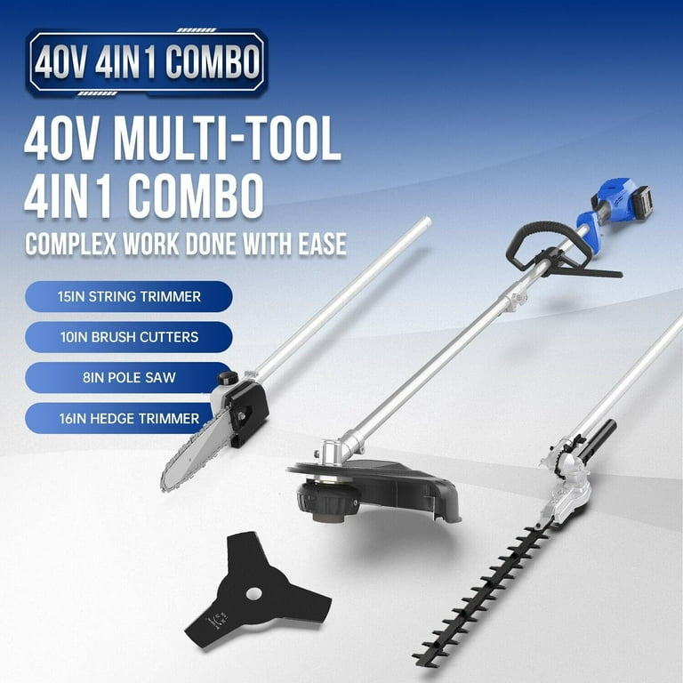 WILD BADGER POWER 40V Cordless Weed Wacker String Trimmer Edger Pole Saw Hedge Trimmer and Brush Cutter Blade Attachment Capable 4 in 1 Multi Tool