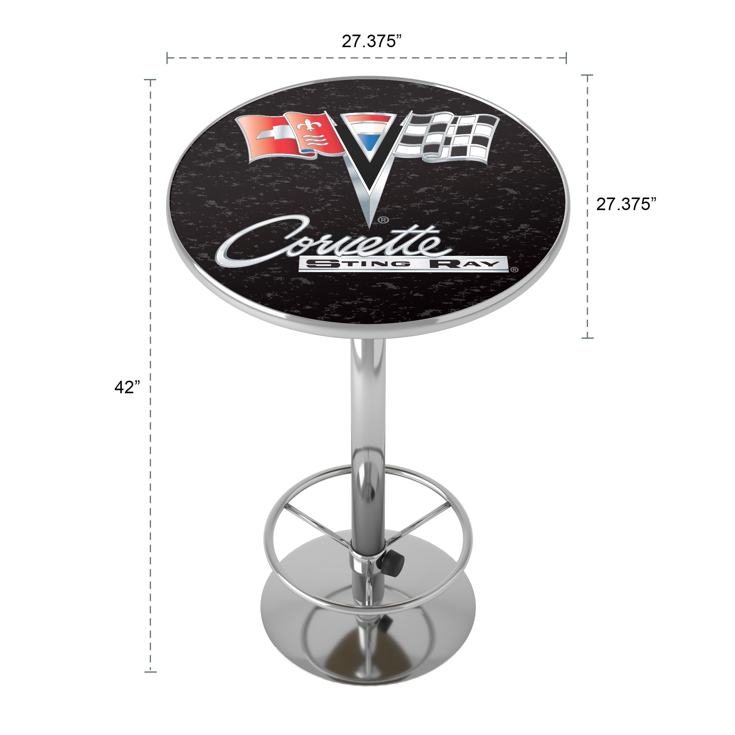 Corvette C2 Black Bar Table with Adjustable Footrest and Acrylic Top