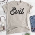 thumbnail image 2 of Evil Shirt, Unisex Women's Men's Shirt, Cute Evil Sassy Devilish Shirt, Girlfriend Shirt, Bad Girl Shirt, Light Silk Gray, Medium, 2 of 6