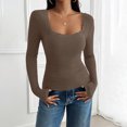 thumbnail image 4 of aidice Hauts de Sortie pour Femmes Côtelés en Dentelle Col Rond Manches Longues Ajustés Décontractés Confortables T-Shirts, 4 of 5