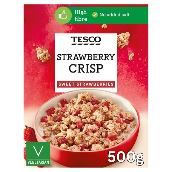 Tesco Strawberry Crisp Cereal 500G, Imported from Britain