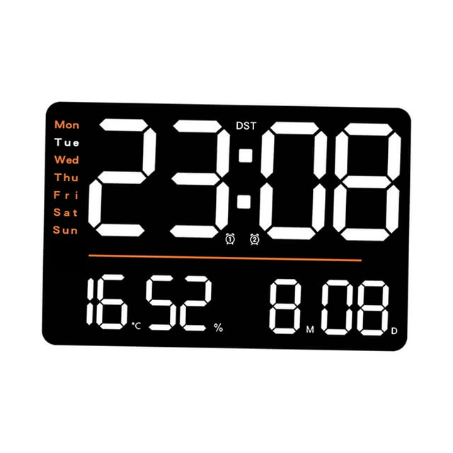 Reloj de pared digital con , reloj de pared LED fácil de instalar, despertador, horario de verano, reloj grande semanal con fecha para