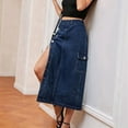 thumbnail image 5 of Dycnvjo Women'S Casual High Waist Denim Mid Skirt Slit Button Up Jean Skirts with Pockets Dark Blue XXL, 5 of 7