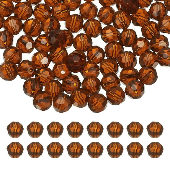 Uxcell 8mm Round Crystal Beads, 100 Pcs Glass Faceted Ball Beads for Jewelry Making, Amber