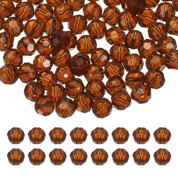 Cuentas de cristal redondas Uxcell de 8 mm, 100 piezas de cuentas de bola facetadas de vidrio para hacer joyas, ámbar